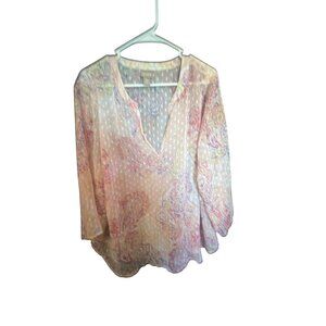 Chicos Paisley Dot Sheer Blouse Size XL